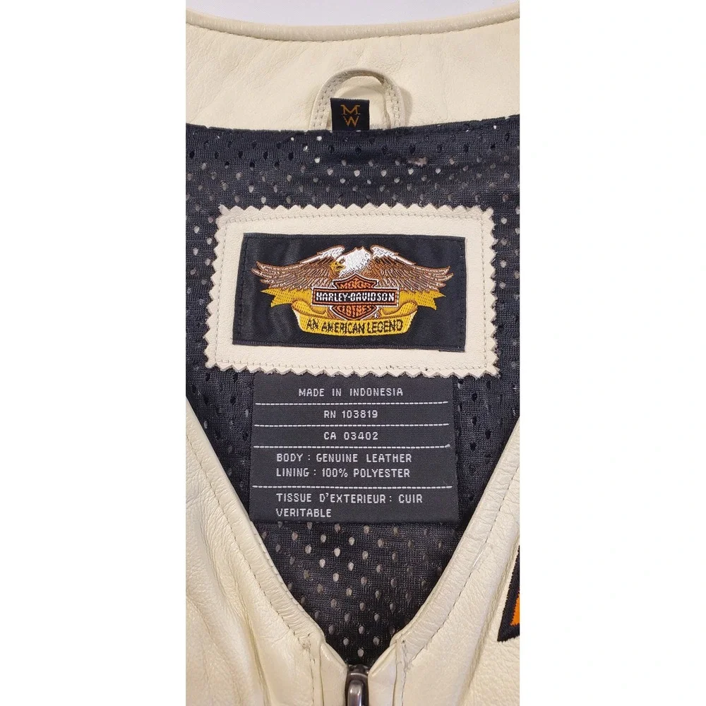 Harley Davidson Womens Leather Vest and Pants Set Cream Black Biker Riding Gear - Picture 8 of 16